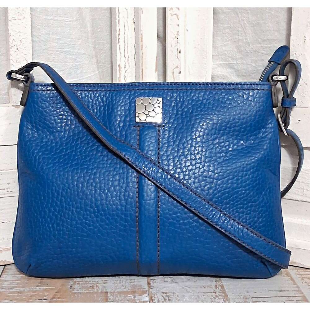 Brighton Belize Blue Pebbled Leather Crossbody Bag Purse Organizer Boho Zip